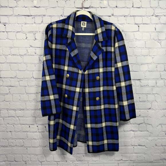 Anne Klein Jackets & Blazers - Anne Klein Vintage Blue Plaid Wool Jacket Cardigan